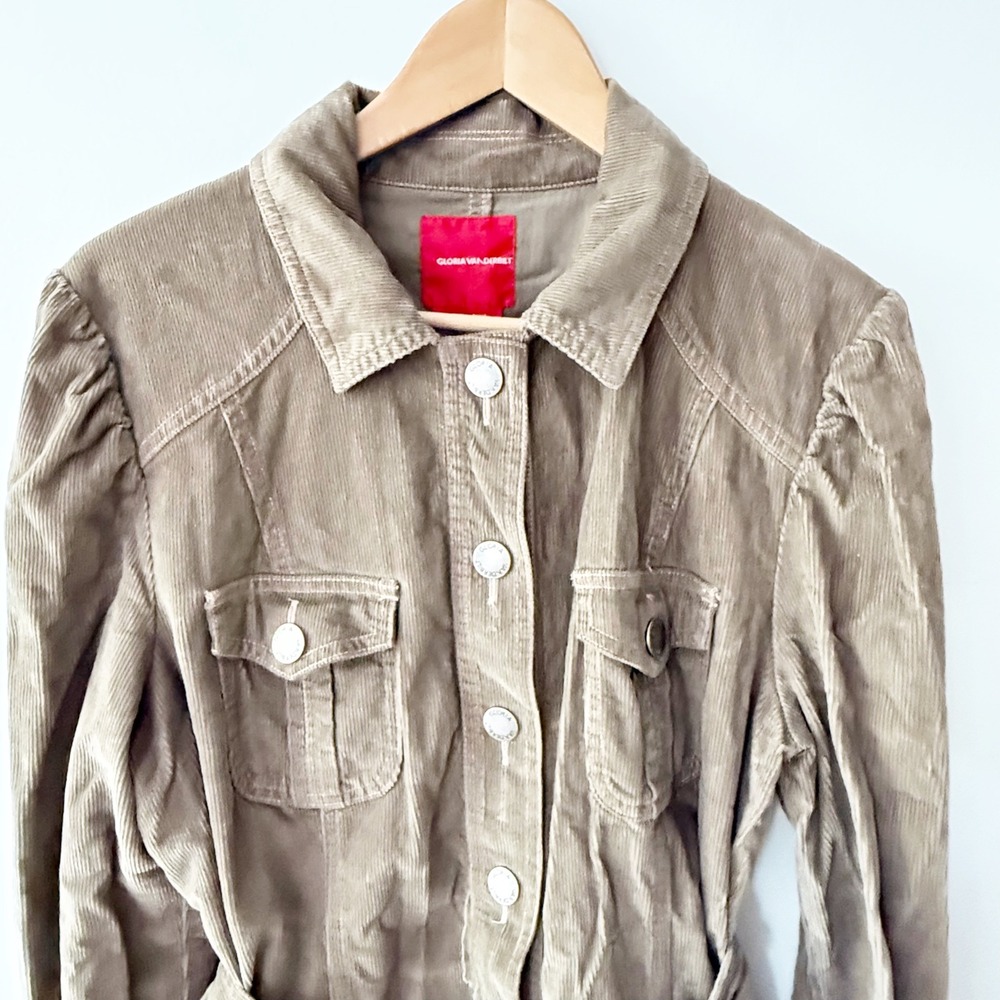 Gloria Vanderbilt Tan Corduroy Belted Utility Jacket Large Retro Western Casual - Picture 2 of 11